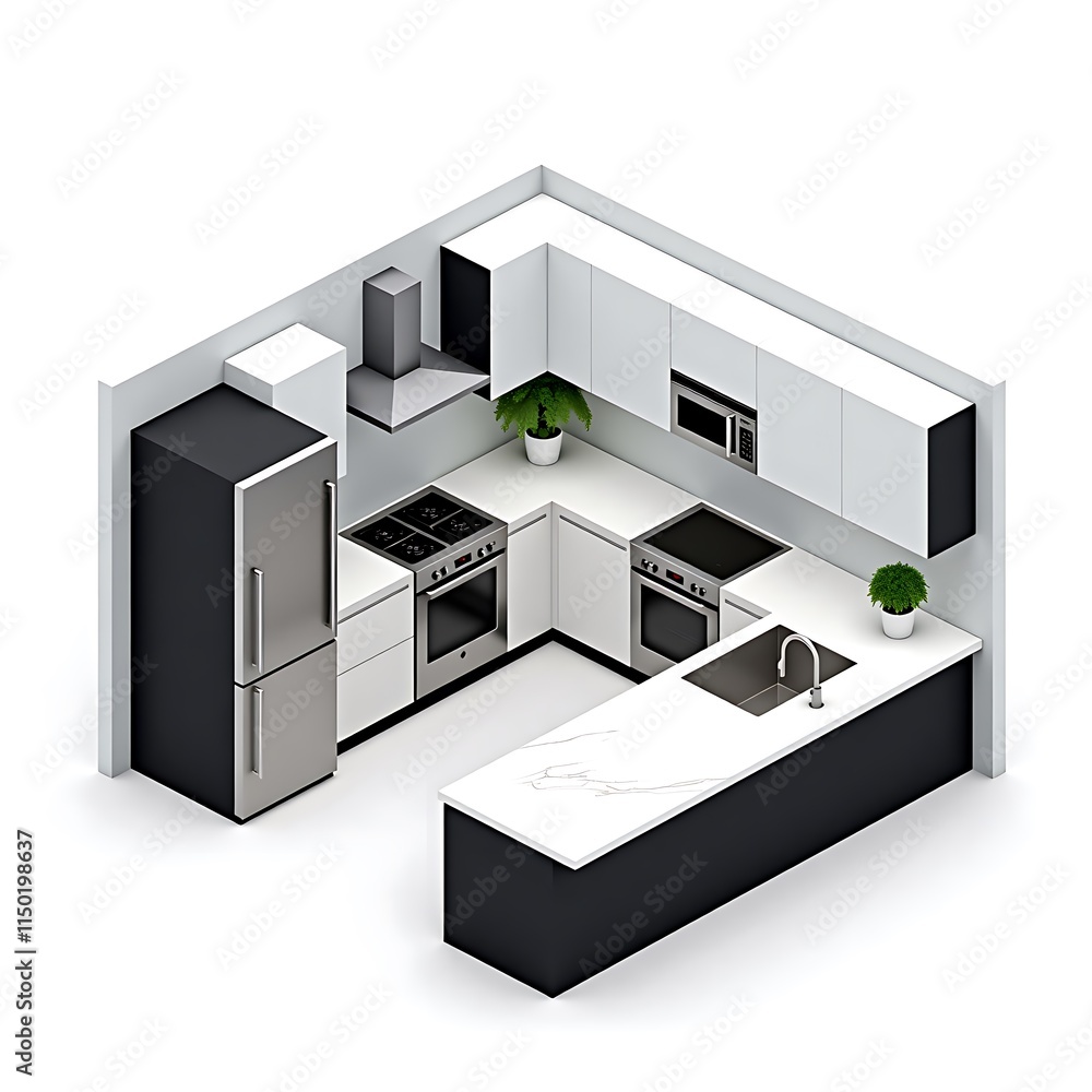 Modern LShaped Kitchen Island Design White Cabinets Stainless Steel Appliances Modern LShaped Kitchen Island Design White Cabinets Stainless Steel Appliances