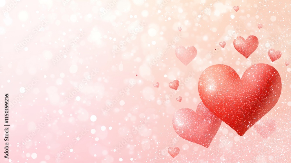 Romantic Valentine's Day background with red hearts and bokeh. Romantic Valentine's Day background with red hearts and bokeh.
