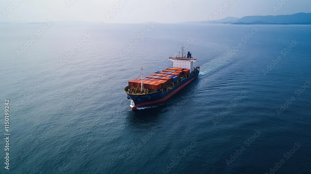 Aerial View of Container Cargo Ship in Maritime Freight Shipping, Global Business Import Export Commercial Trade Logistic Container Cargo Freight Shipping Aerial View of Container Cargo Ship in Maritime Freight Shipping, Global Business Import Export Commercial Trade Logistic Container Cargo Freight Shipping