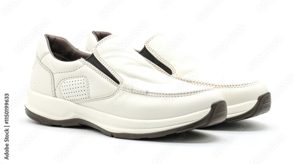 A practical pair of comfort shoes on white, designed for all-day wear with padded soles, A practical pair of comfort shoes on white, designed for all-day wear with padded soles,