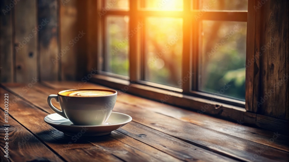 Aromatic Coffee in a Rustic Setting by a Sunlit Window Aromatic Coffee in a Rustic Setting by a Sunlit Window