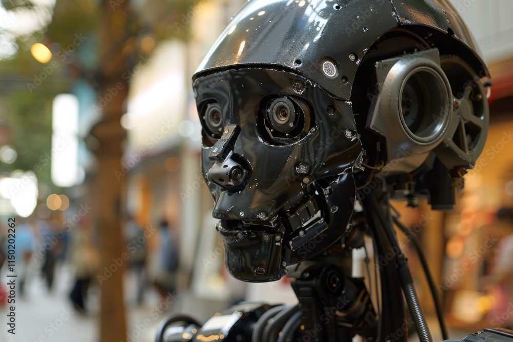 Fototapeta premium A robot head with a pair of headphones on it