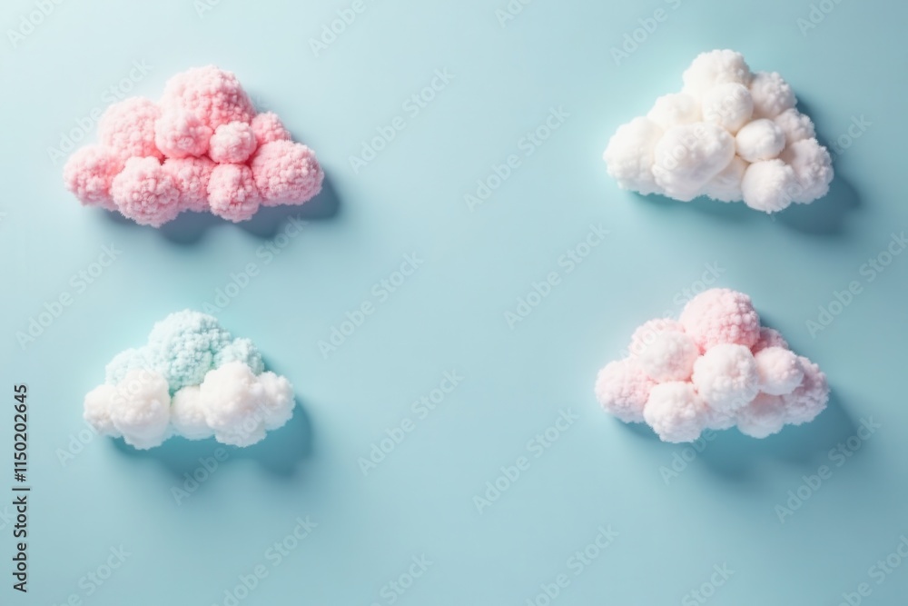 Pastel blue hues on a light gray background with colorful, whimsical cloud formations and fluffy white clouds , clouds, white Pastel blue hues on a light gray background with colorful, whimsical cloud formations and fluffy white clouds , clouds, white