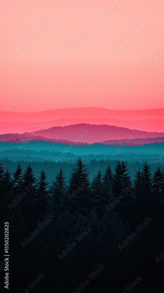 Fototapeta premium Serene Mountain Sunset Landscape Vibrant Colors Peaceful Environment Wide View Tranquility