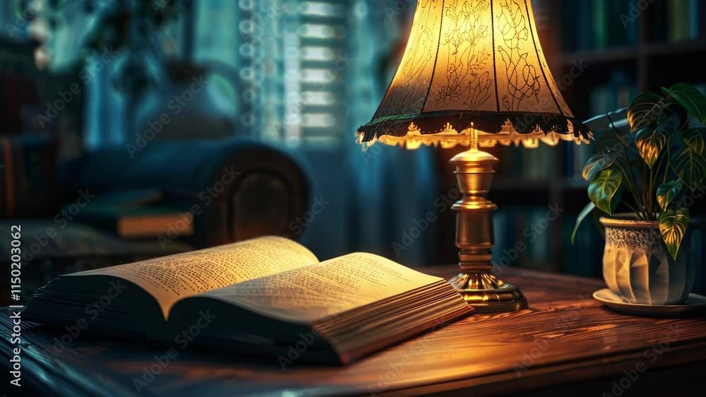 The soft glow of a lamp illuminating a book titled Quantum Mechanics The Key to Understanding the Subatomic World. The soft glow of a lamp illuminating a book titled Quantum Mechanics The Key to Understanding the Subatomic World.