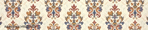 Damask pattern with intricate floral motifs in muted colors on a neutral background , damask wallpaper,