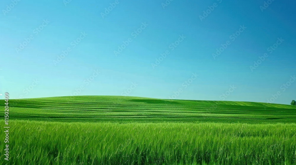 A serene crop fields scene, showcasing lush green rows of crops under a clear blue sky, A serene crop fields scene, showcasing lush green rows of crops under a clear blue sky,