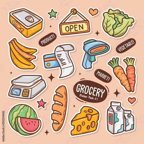 Hand-Drawn Grocery Doodles with Vibrant Details