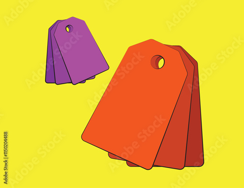 liliac and orange blank price tags on yellow background