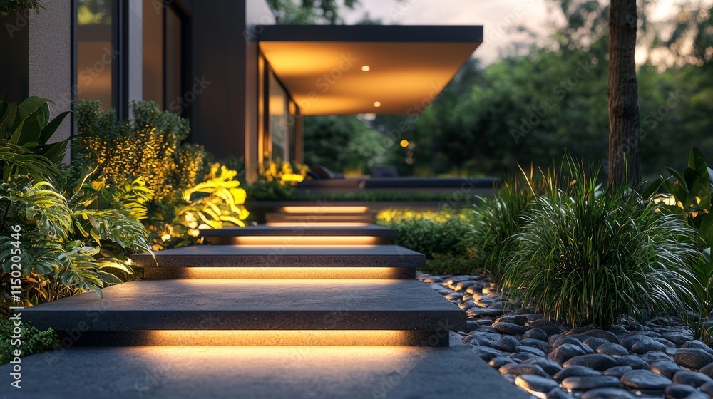 Obraz premium Serene Pathway with Ambient Garden Lighting