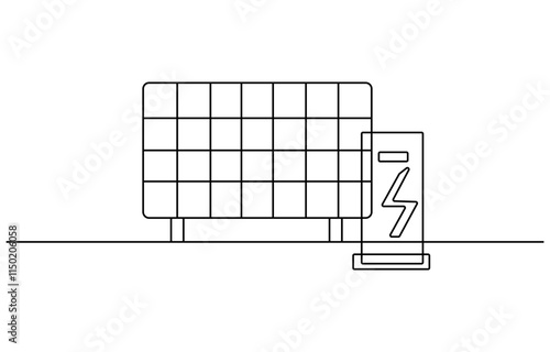 Sun and solar panel continuous one line icon drawing. One continuous line drawing of Solar panel
