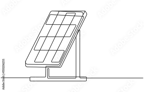 Sun and solar panel continuous one line icon drawing. One continuous line drawing of Solar panel
