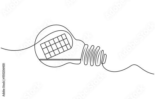 Sun and solar panel continuous one line icon drawing. One continuous line drawing of Solar panel
