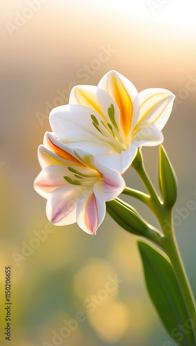 A stunning close-up of beautiful Alstroemerias flowers bathed in gentle morning light. Created with generative AI 