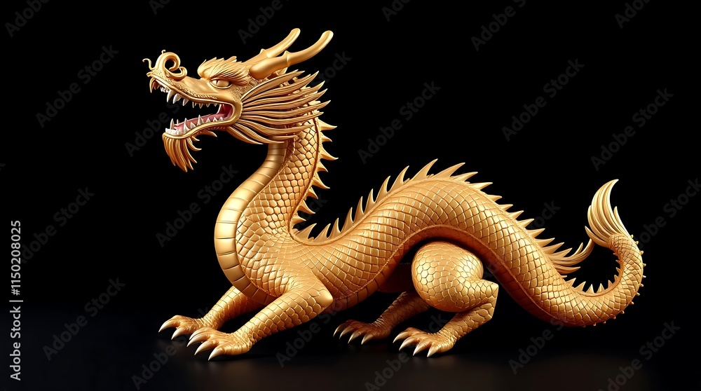 Obraz premium Majestic Golden Dragon Statue: A Symbol of Power and Prosperity in Asian Culture