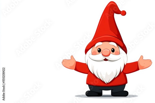 A minimalist illustration of a gnome with a red pointy hat and a long white beard, standing cheerfully against a clean white background