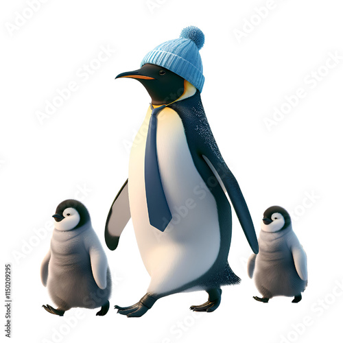 3D cute penguin isolated on white background