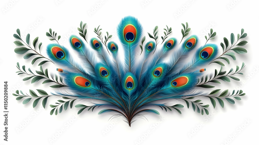 Obraz premium Vibrant Vector Illustration Detailed Peacock Feather Isolated on White Perfect for Makar Sankranti Infographics