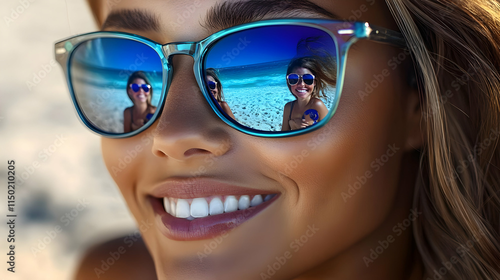 Family Reflection in Sunglasses Macro Shot Beach Fun Togetherness Creative Image Copy Space Family Reflection in Sunglasses Macro Shot Beach Fun Togetherness Creative Image Copy Space