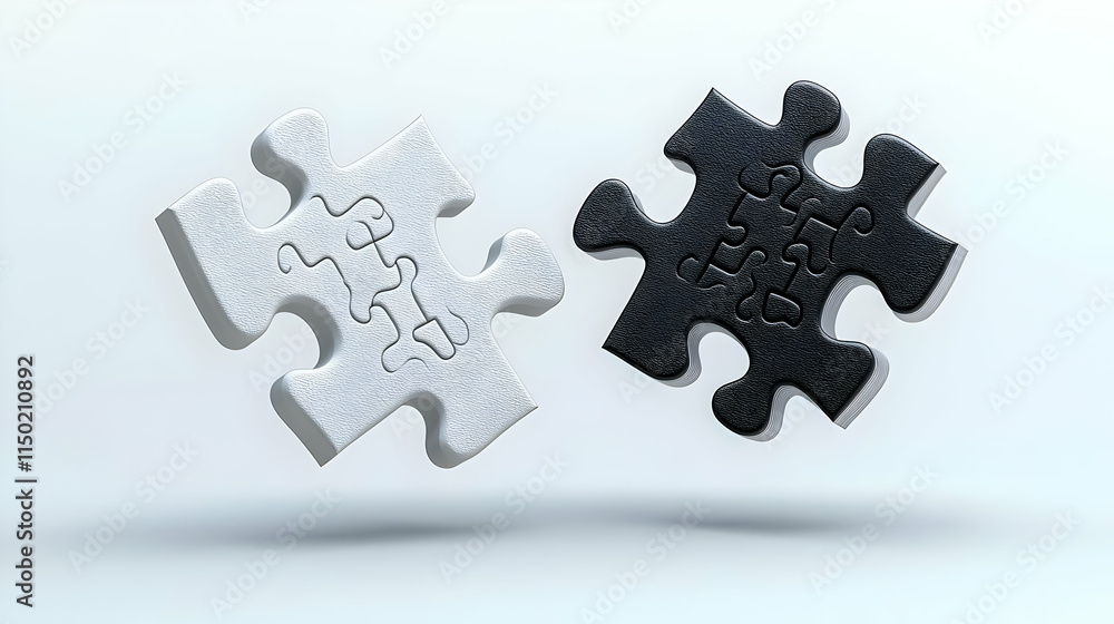Fototapeta premium Two Puzzle Pieces Connecting in Air Symbolizing Teamwork and Collaboration in Outdoor Group Activities - Vector Illustration