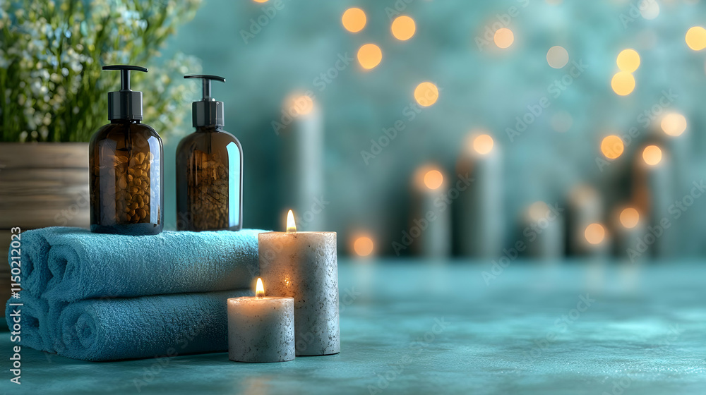 Serene Spa Massage Room Bokeh Digital Art with Soft Lighting and Copy Space Serene Spa Massage Room Bokeh Digital Art with Soft Lighting and Copy Space