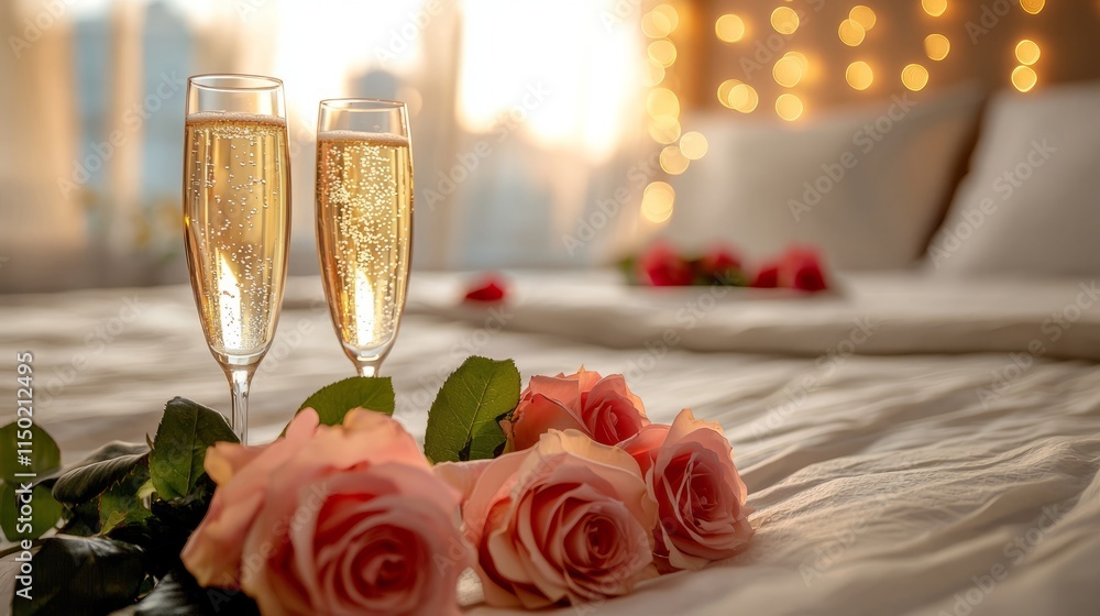 Romantic Toast with Champagne and Roses Romantic Toast with Champagne and Roses