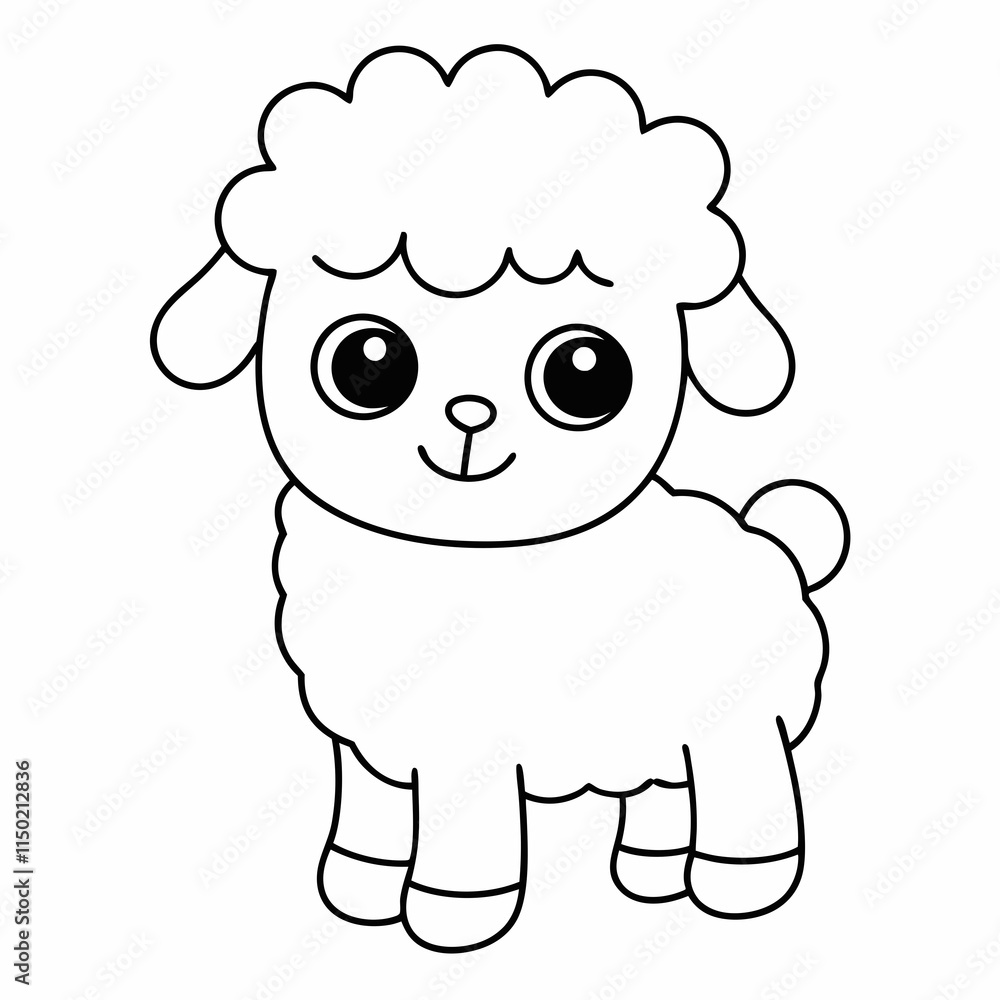 Cheerful Cartoon Sheep Line Art for Kids. Cheerful Cartoon Sheep Line Art for Kids.