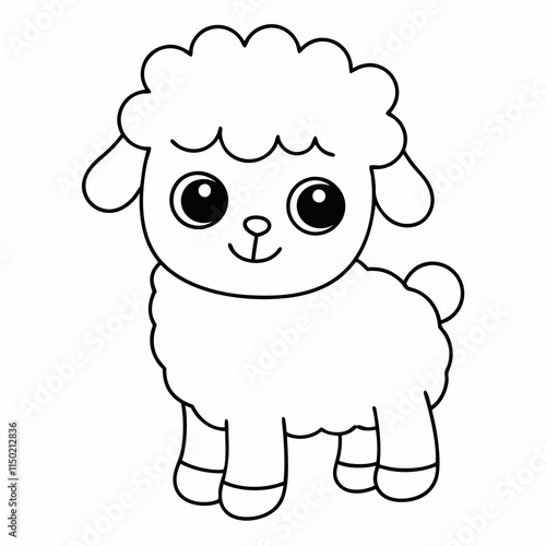Cheerful Cartoon Sheep Line Art for Kids.