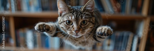 Playful Tabby Cat Leaps in Mid-Air