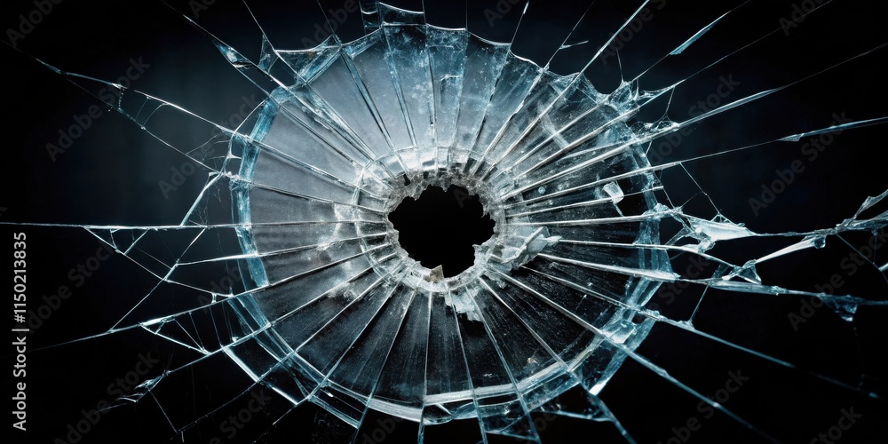 Shattered Glass with Central Hole Abstract Texture of Broken Pane Shattered Glass with Central Hole Abstract Texture of Broken Pane