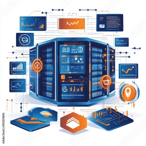 Wallpaper Mural Digital Data Center With Visual Representations of Analytics and Technology in a Vibrant and Modern Style Showcasing Connectivity and Information Flow Torontodigital.ca