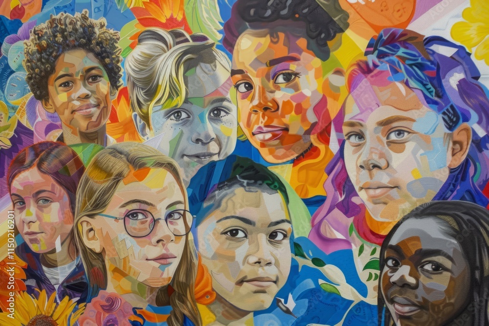Obraz premium A painting of a group of children with different skin tones