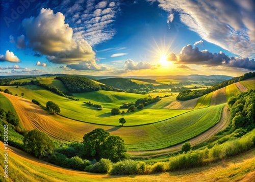 Stunning 360° Summer Panoramic: Rolling Hills & Golden Fields - Virtual Tour Landscape photo