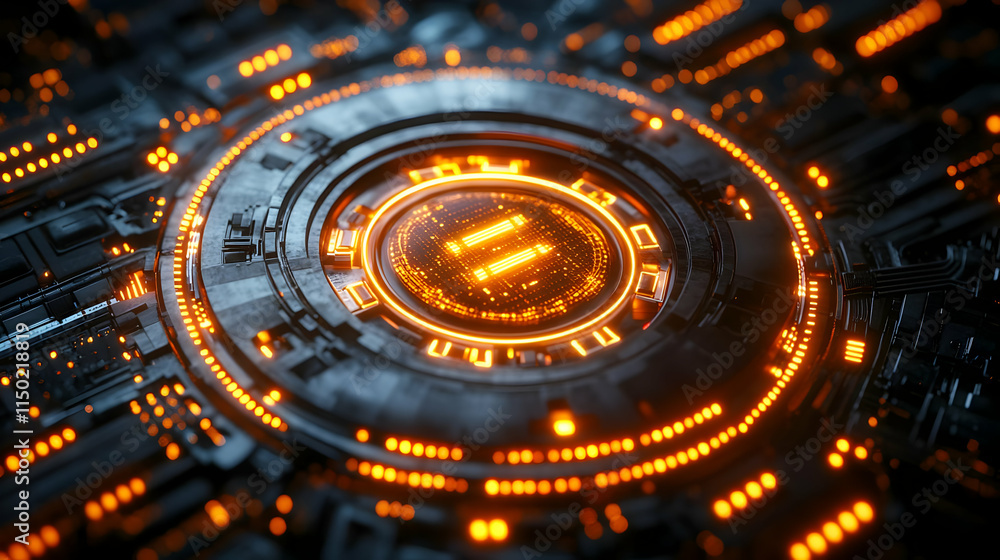 Fototapeta premium Macro Close-Up Quantum Encryption Device with Glowing Indicators for Advanced Data Security Solutions