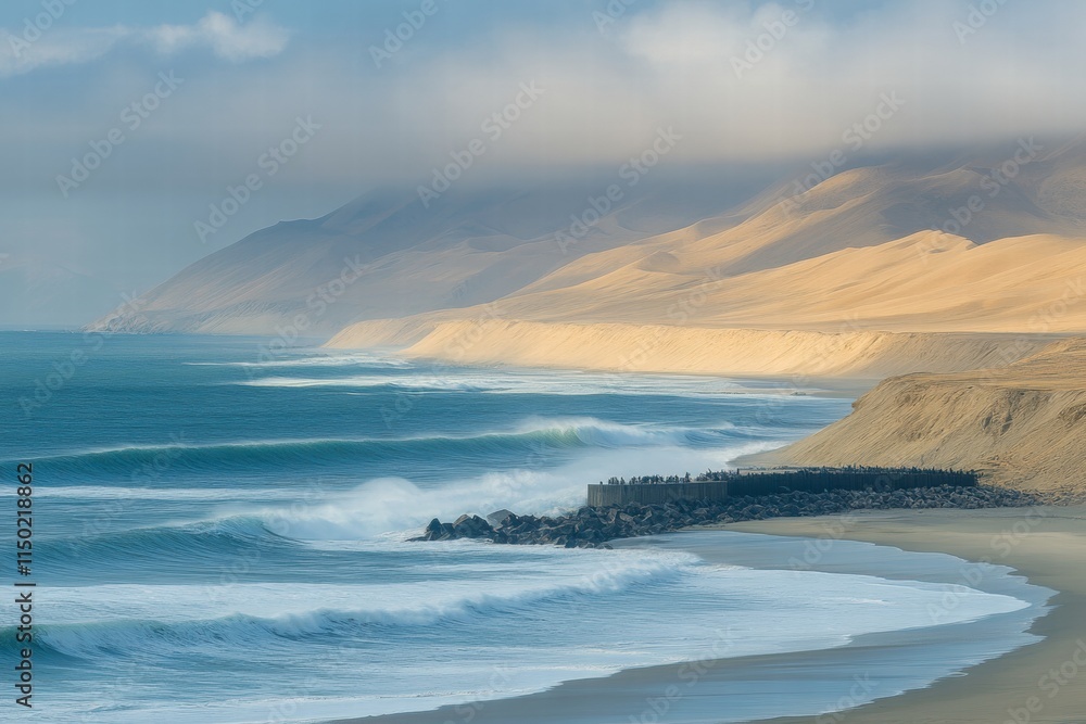 Dramatic Waves Crashing on Desert Coastline Dramatic Waves Crashing on Desert Coastline