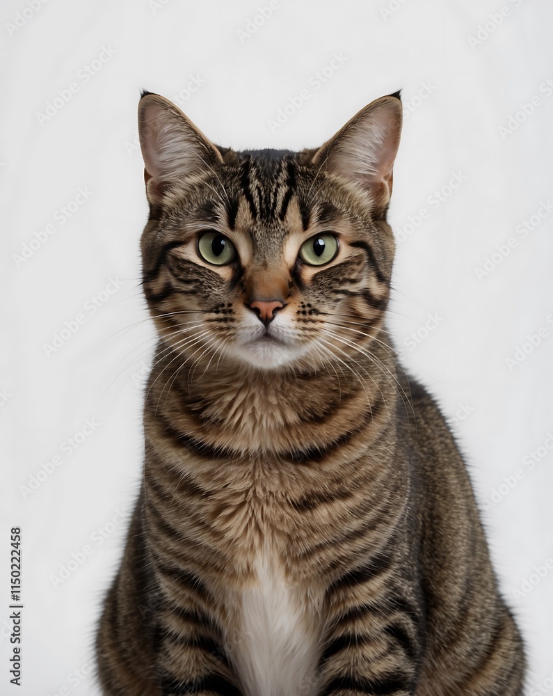 A Stunning Portrait of a Tabby Cat Against a White Background: Captivating Gaze and Striking Stripes A Stunning Portrait of a Tabby Cat Against a White Background: Captivating Gaze and Striking Stripes