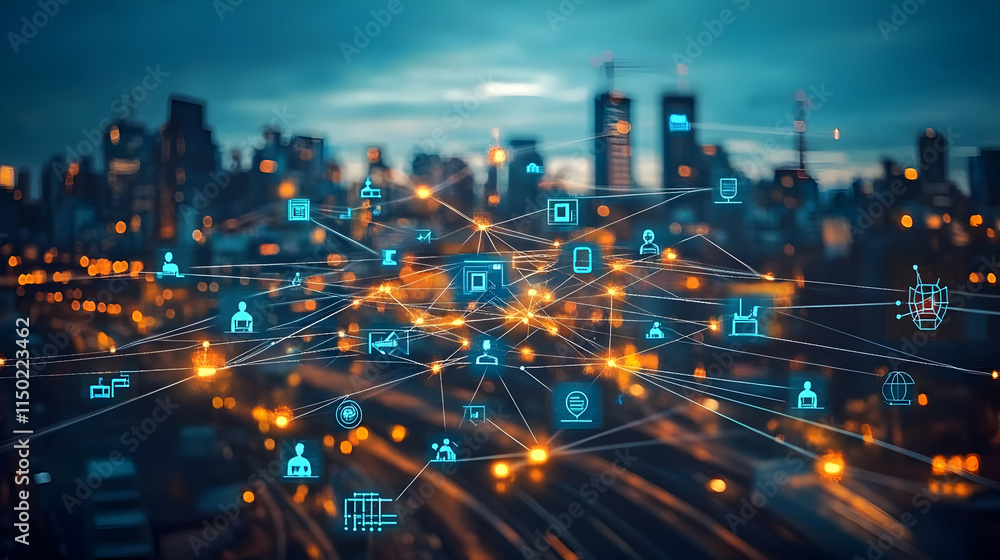 Soft Abstract Digital Web Connecting Team Members Icons with Blurred Background for Innovation and Teamwork in Tech Environment Soft Abstract Digital Web Connecting Team Members Icons with Blurred Background for Innovation and Teamwork in Tech Environment
