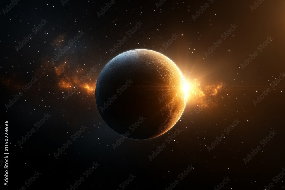 Fototapeta premium Bright solar flare illuminates a distant planet in the cosmos during a breathtaking cosmic event