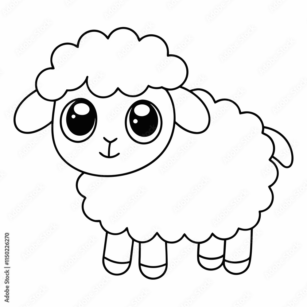 Cute Cartoon Lamb Vector Line Art vector illustration. Cute Cartoon Lamb Vector Line Art vector illustration.