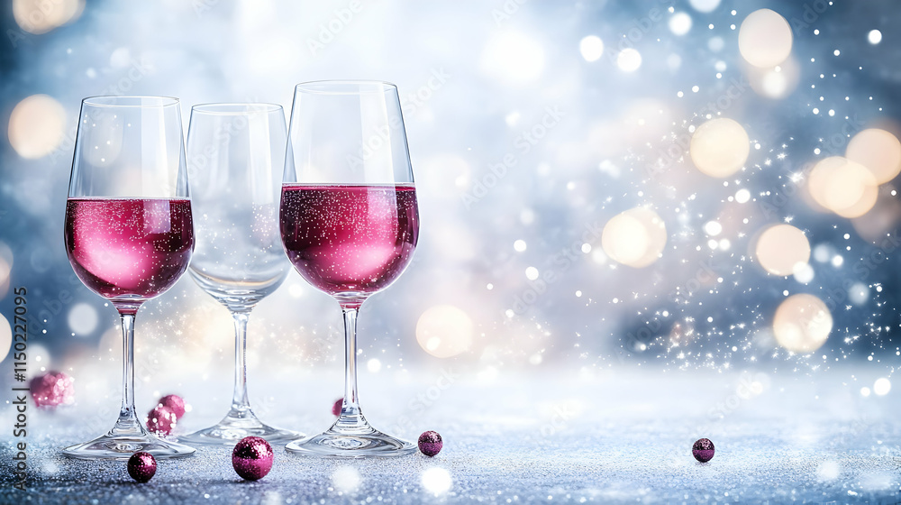 Elegant Toasting Glasses with Sparkles on Glossy Background - Luxury Celebration Concept with Copy Space Elegant Toasting Glasses with Sparkles on Glossy Background - Luxury Celebration Concept with Copy Space
