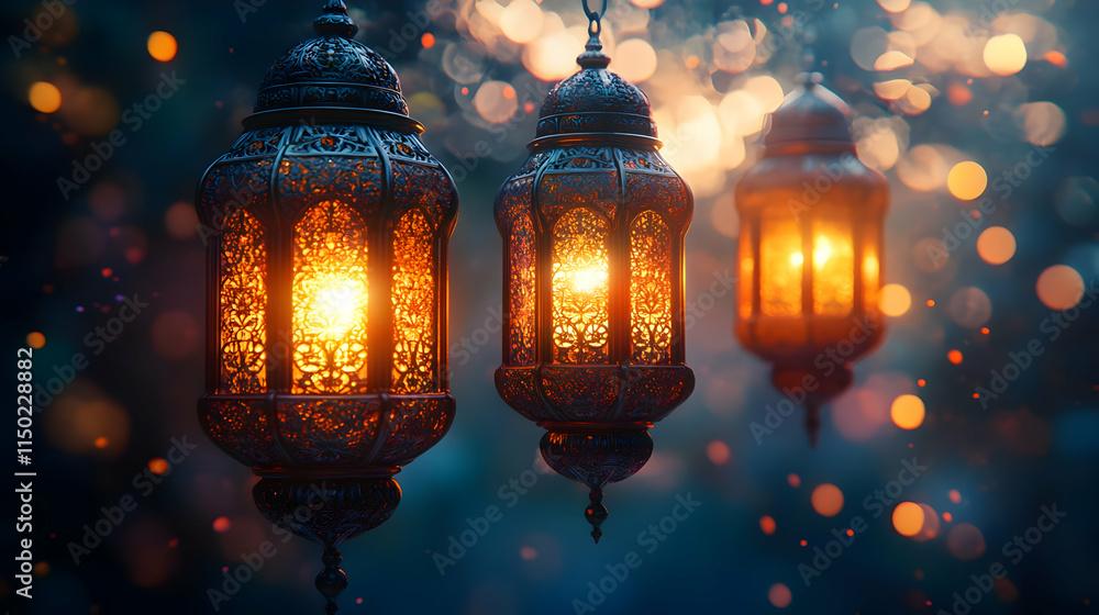 Ornate Lanterns Soft Glow Bokeh Lights Spiritual Guidance Isra Miraj Photo Stock Ornate Lanterns Soft Glow Bokeh Lights Spiritual Guidance Isra Miraj Photo Stock