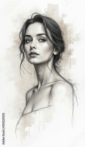 a drawing of a woman with a very long hair