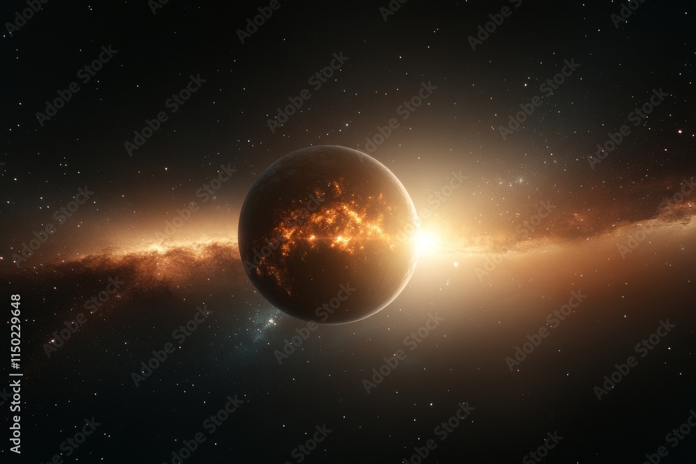 Fototapeta premium Celestial view of an exploding planet surrounded by cosmic dust in a distant galaxy