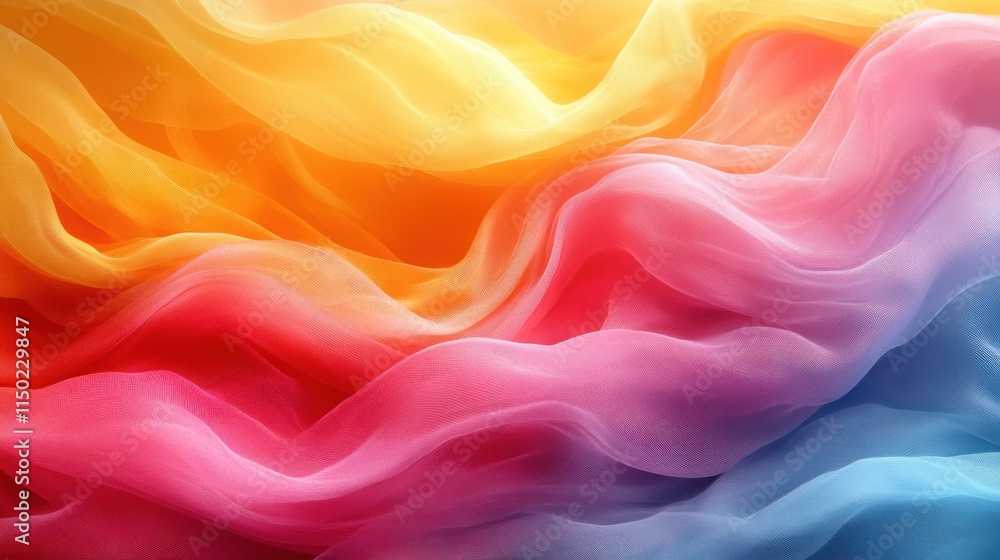 Fototapeta premium Colorful fabric waves, smooth texture, gradient hues, vibrant, flowing, soft, elegant, abstract background.