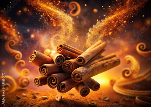 Surreal Cinnamon Sticks and Powder: Whimsical Spice Dreamscape photo