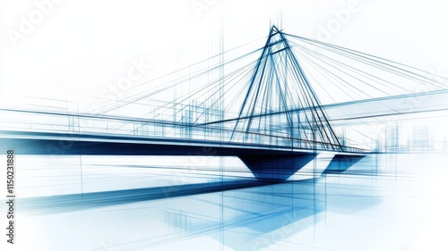 Modern abstract architectural design of a bridge in blue tones.