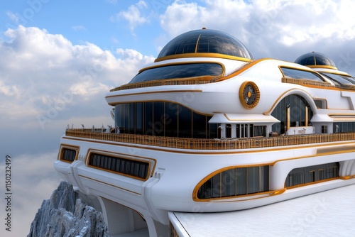 Fototapeta Naklejka Na Ścianę i Meble -  A stunning view of Earth from a luxury space station, with tourists gazing out of a large glass observation deck