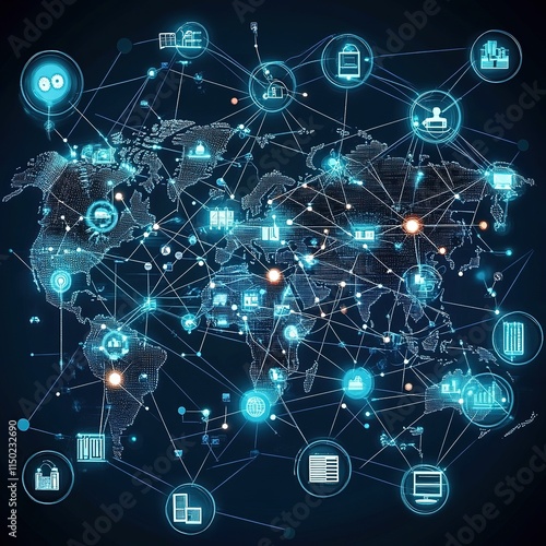 Global digital connectivity world map infographic technology environment data visualization concept