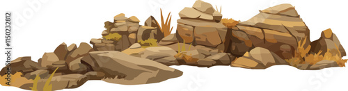 Rocks and dried grass creating natural landscape illustration