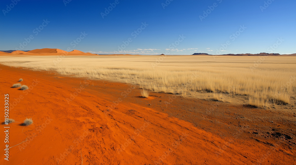 Vast Desert Landscapes with Golden Grass and Blue Skies in Serene Natural Settings Vast Desert Landscapes with Golden Grass and Blue Skies in Serene Natural Settings